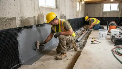 Shreveport, LA technicians waterproofing a basement for water damage prevention