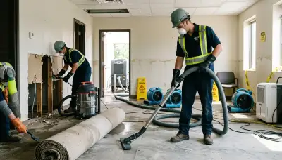 Flood damage cleanup crew in Shreveport, LA removing standing water from a home