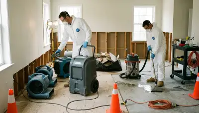 Flood damage cleanup crew removing standing water in Shreveport, LA home