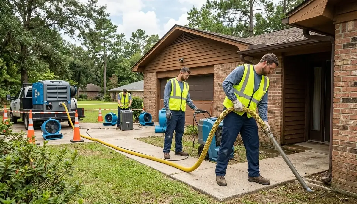 Water damage restoration team in Shreveport, LA providing emergency cleanup and drying services