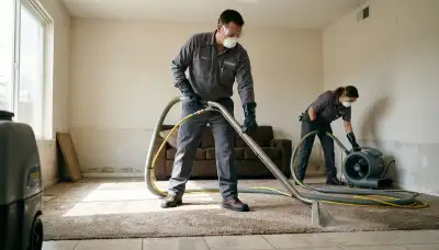 Water extraction team removing standing water from a Shreveport, LA home after water damage